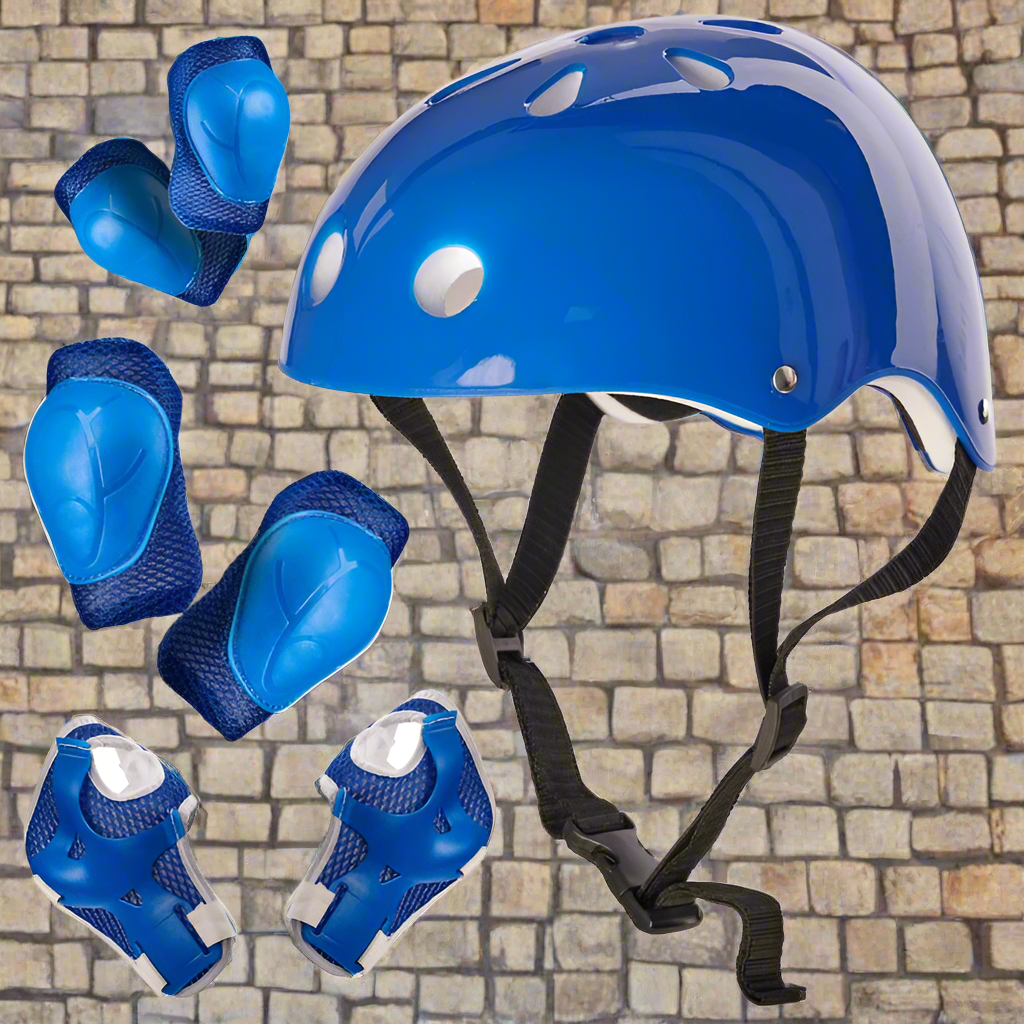 Set echipament protectie skateboard, pentru copii, Zola®, casca/genunchiere/cotiere/ protectie maini, ajustabile, albastru Set echipament protectie skateboard, pentru copii, Zola®, casca/genunchiere/cotiere/ protectie maini, ajustabile, albastru